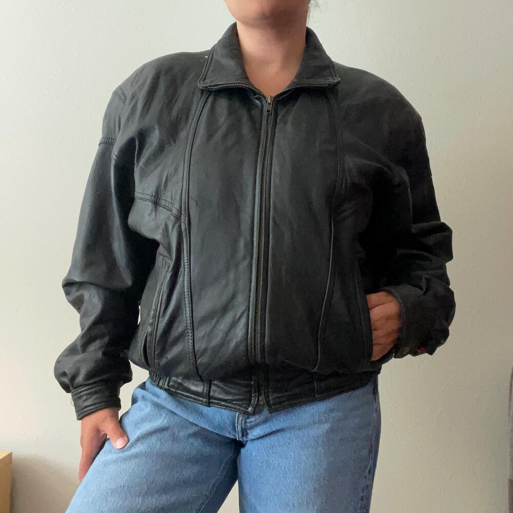 PELLE STUDIO Vintage black leather bomber jacket thinsulate